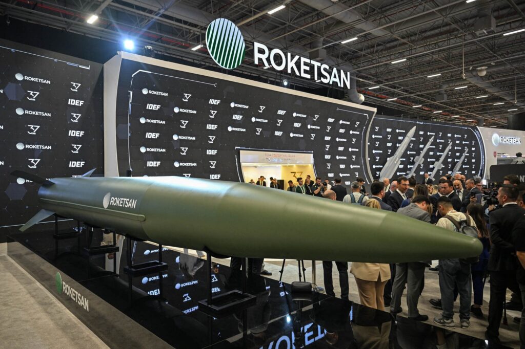 The Tayfun Block-4 hypersonic ballistic missile, developed by the Turkish defense company Roketsan, is displayed at IDEF 2025, Istanbul, Türkiye, July 22, 2025.